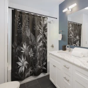 Black And White Botanical Shower Curtain