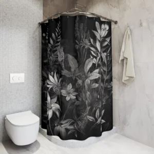 Black And White Botanical Shower Curtain