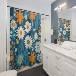 Blue Daisy Flower Shower Curtain