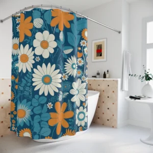 Blue Daisy Flower Shower Curtain