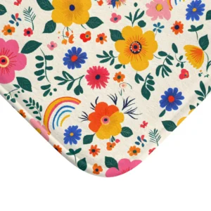 Cheerful Flower & Rainbow Bath Mat