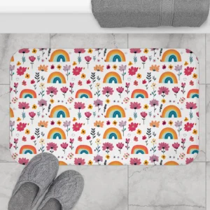 Cute Rainbow Floral Bath Mat