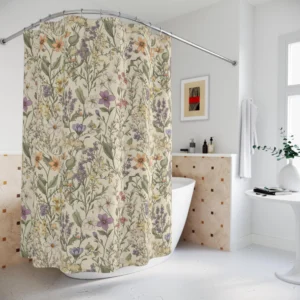 Green Toile Floral Shower Curtain