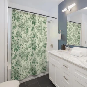 Green Toile Floral Shower Curtain