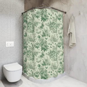 Green Toile Floral Shower Curtain