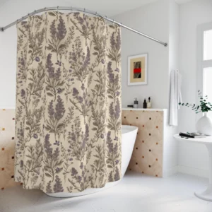 Green Toile Floral Shower Curtain