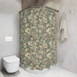 Vintage Green Floral Shower Curtain
