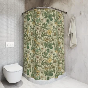 Vintage Inspired Botanical Shower Curtain