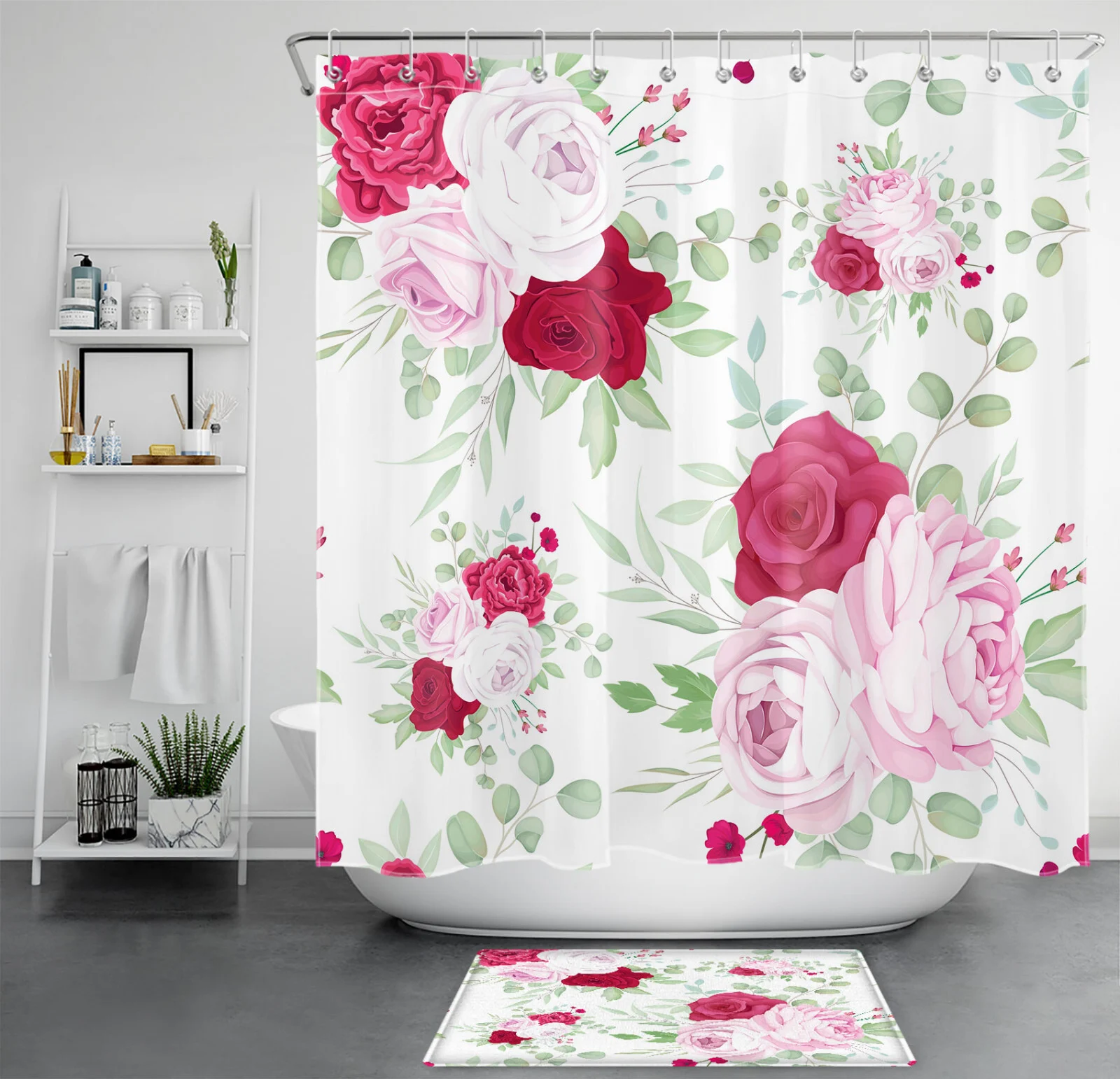 Modern Vintage Green and Pink Checkered Shower Curtain Modern Vintage Green and Pink Checkered Shower Curtain