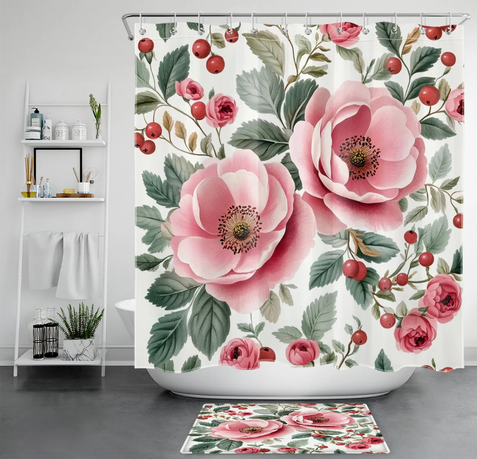 Silver Glitter Black and White Christmas Shower Curtain