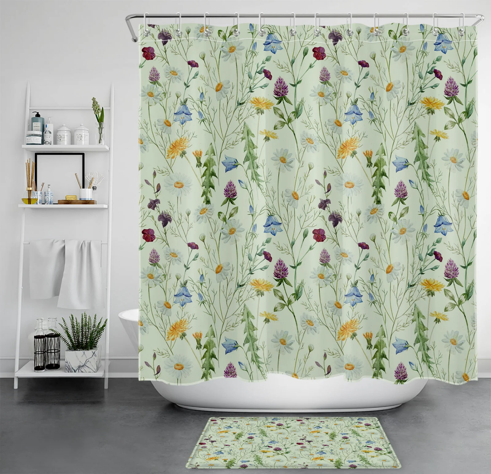 Spring Garden Green Eucalyptus Pink Floral Shower Curtain Spring Garden Green Eucalyptus Pink Floral Shower Curtain