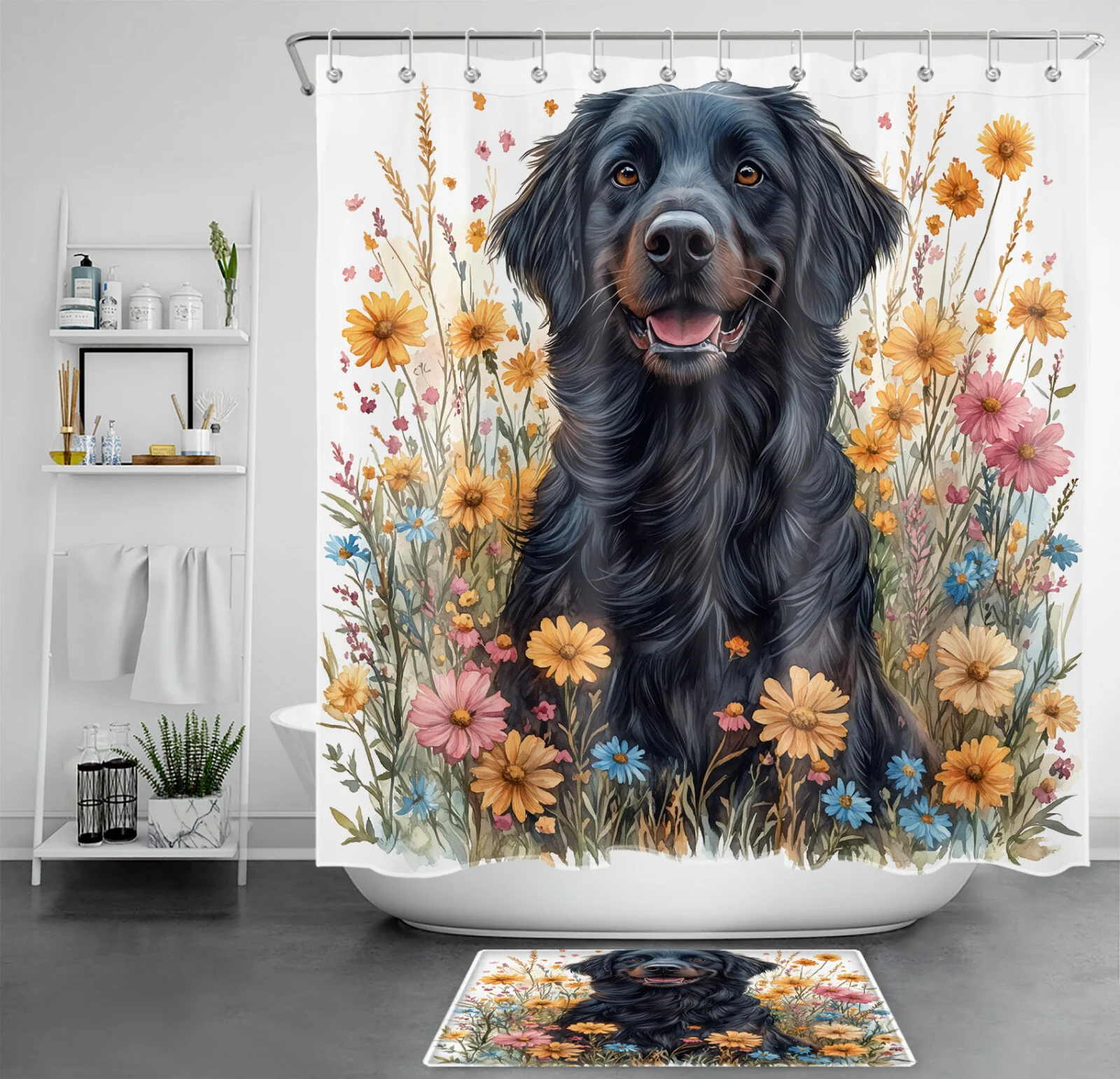 Boho Starry Night Cat Print Shower Curtain