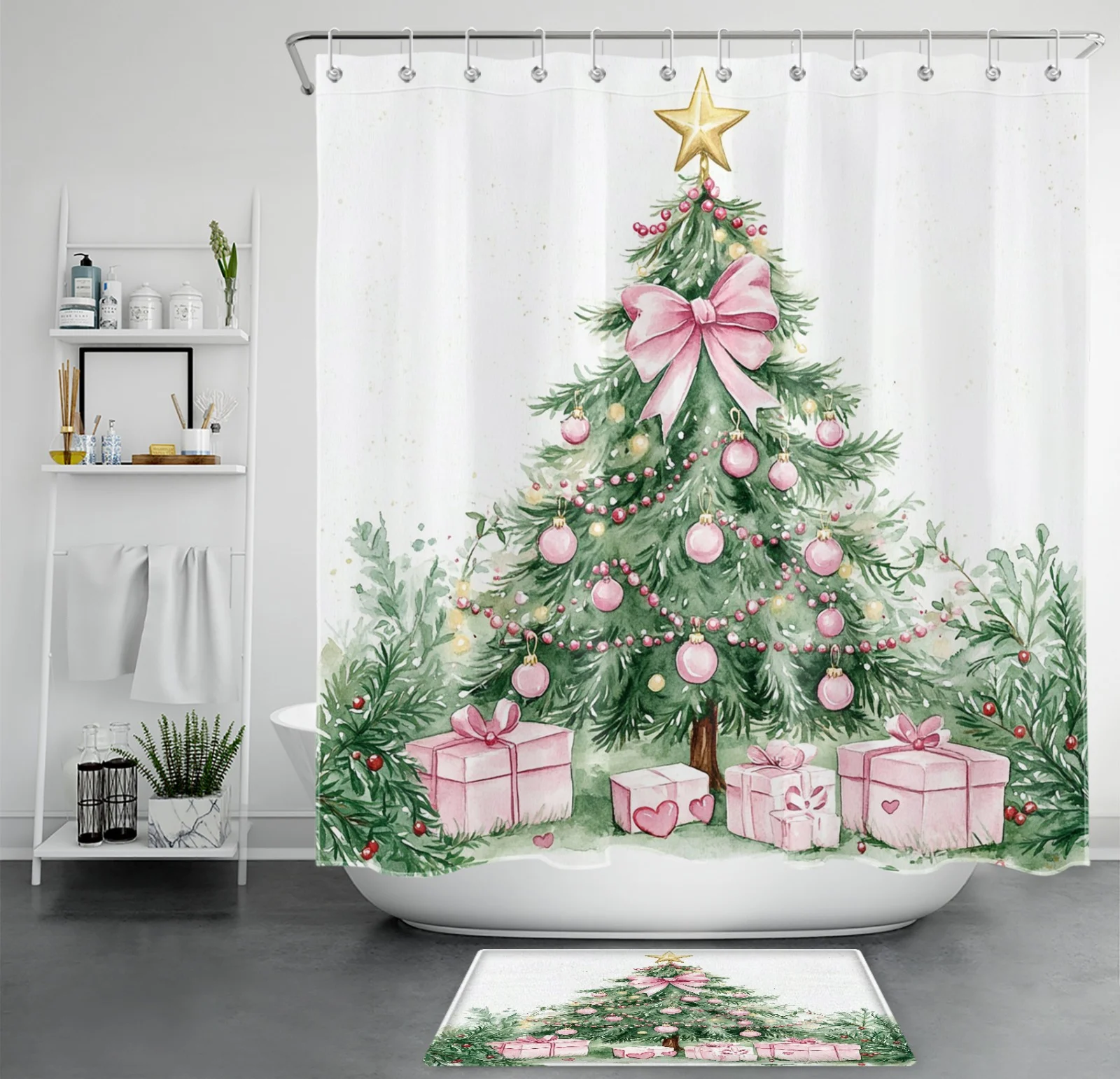 Rustic Green Leaf Yellow and Pink Floral Shower Curtain Rustic Green Leaf Yellow and Pink Floral Shower Curtain