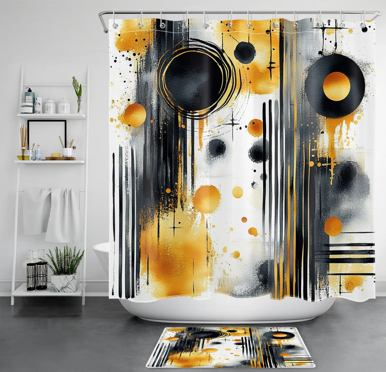 Green Leaf Yellow Daisy Flower Pink Floral Shower Curtain