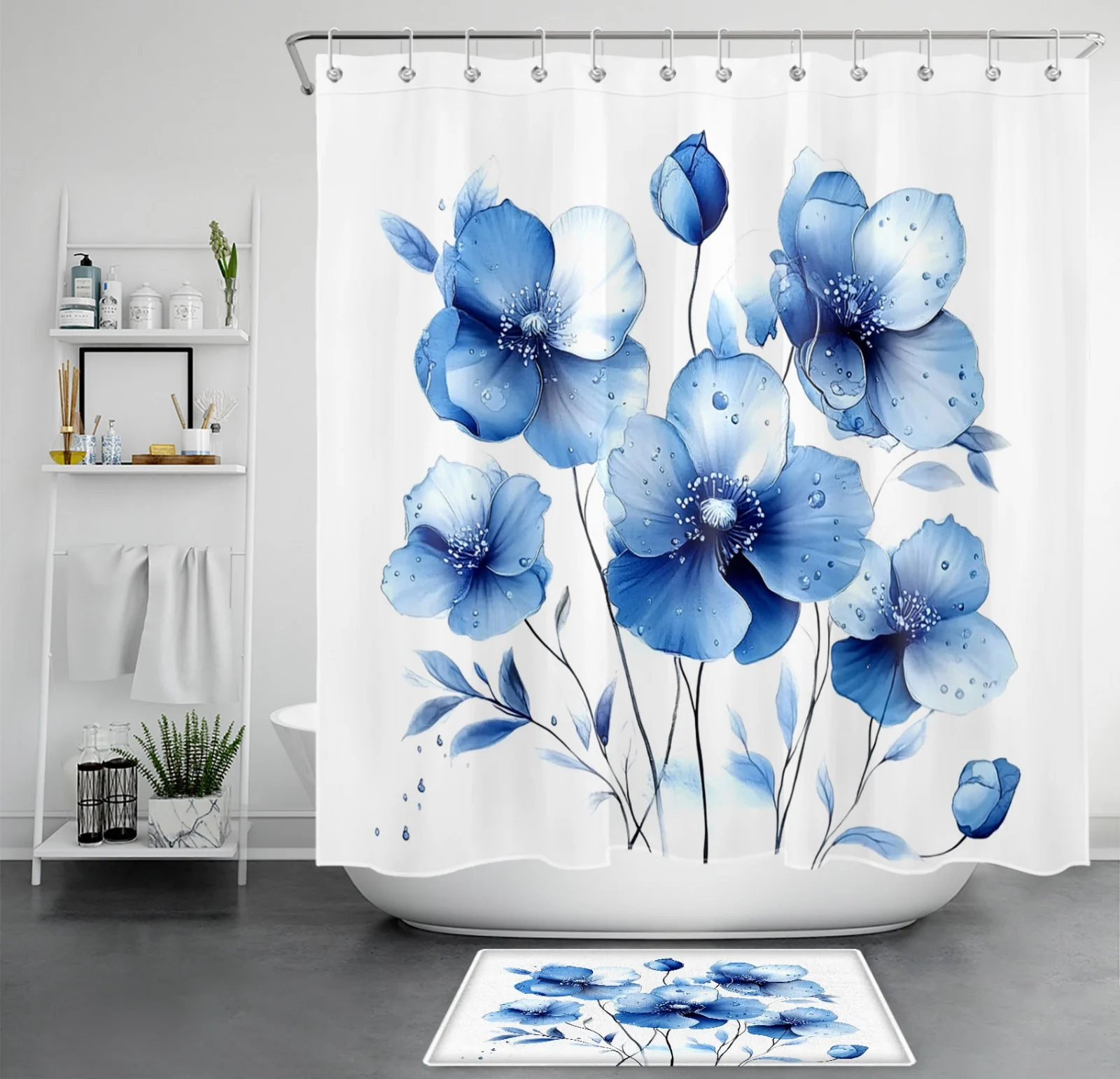 Vintage Green Leaf Floral Red Strawberry Shower Curtain