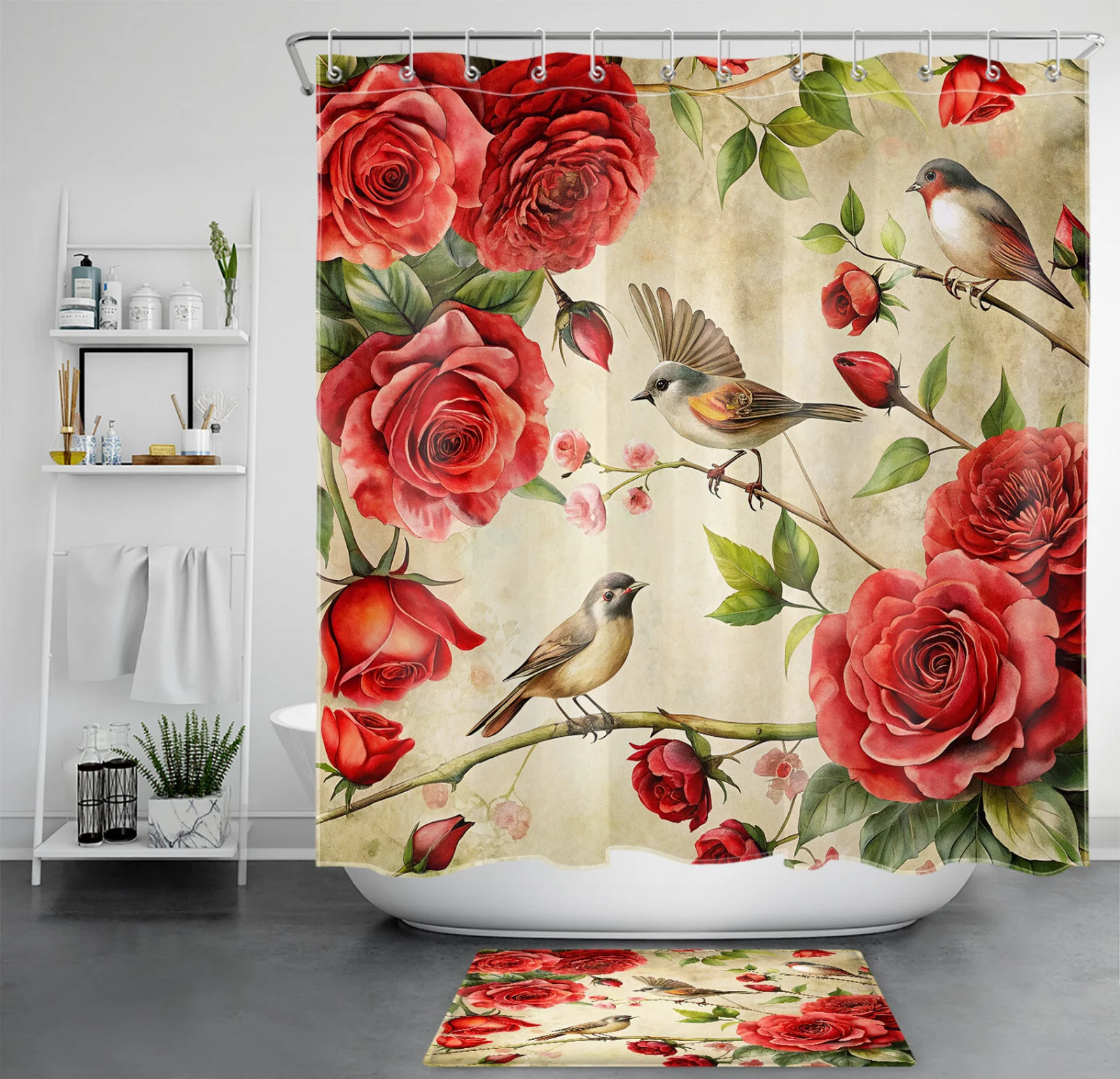 Yellow Daisy Sun Boho Rainbow Sage Green Shower Curtain