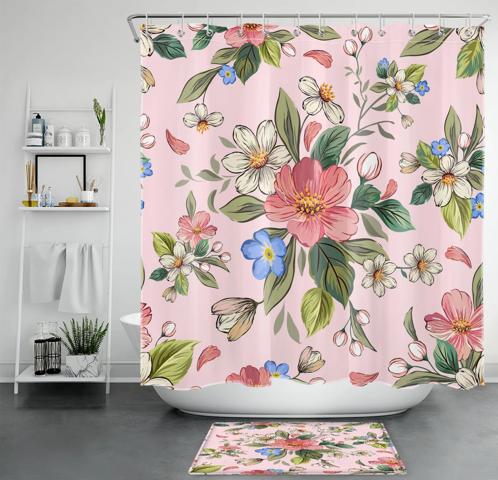 Modern Vintage Green and Pink Checkered Shower Curtain Modern Vintage Green and Pink Checkered Shower Curtain