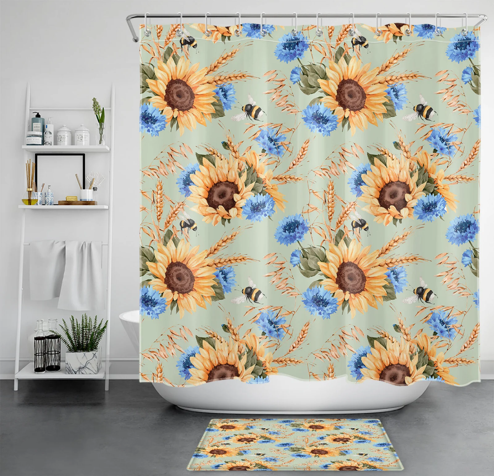 Tropical Succulent Botanical Leaves Green Shower Curtain