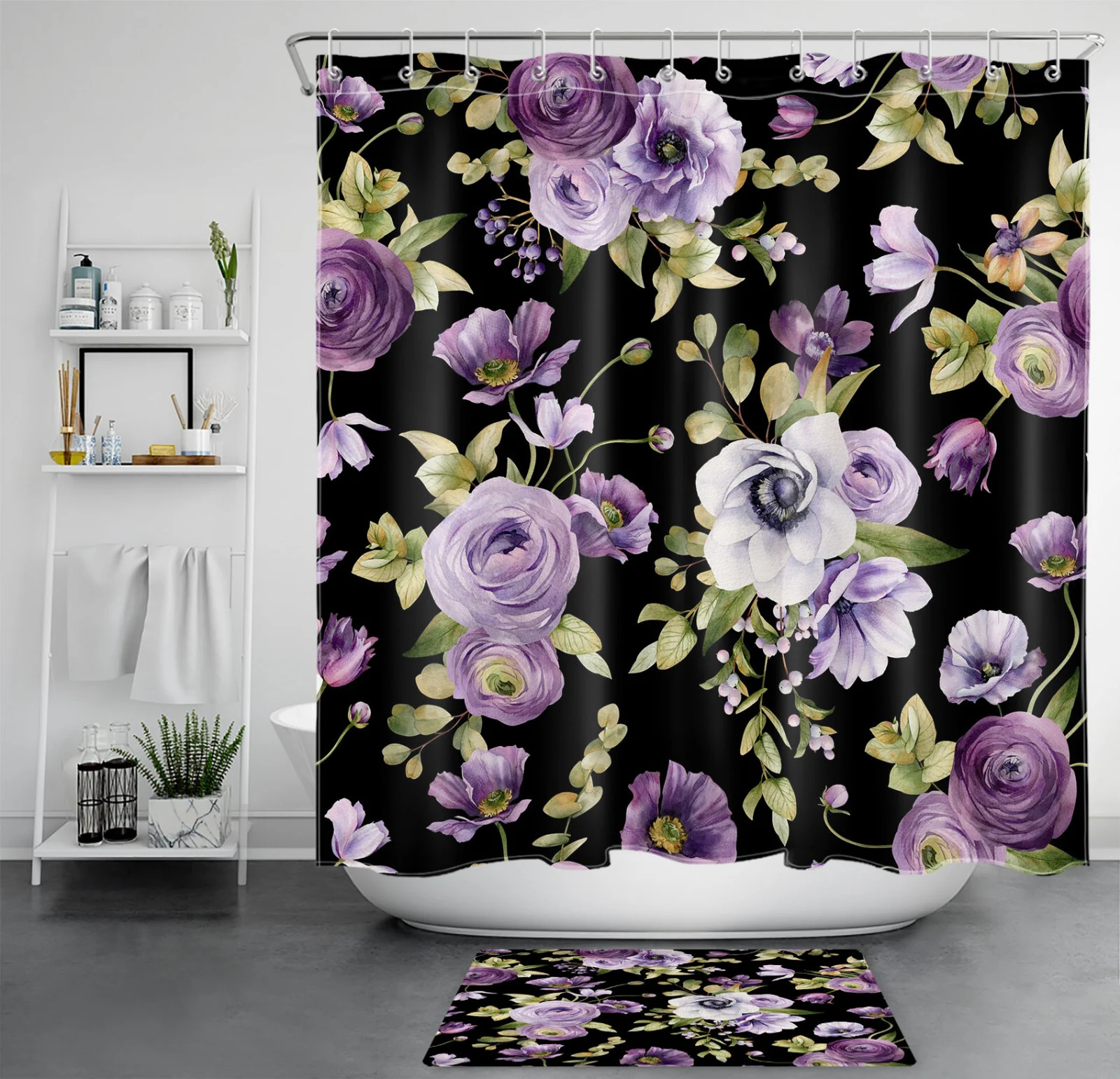 Winter Poinsettia Flower Pink Christmas Shower Curtain