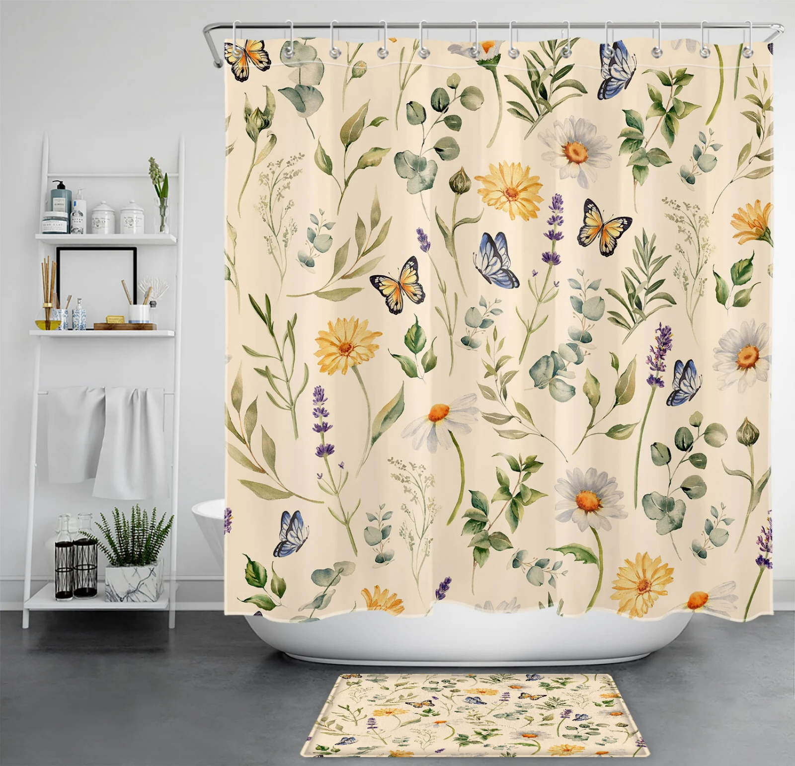 Summer Green Leaf Fruit Yellow Lemon Beige Shower Curtain