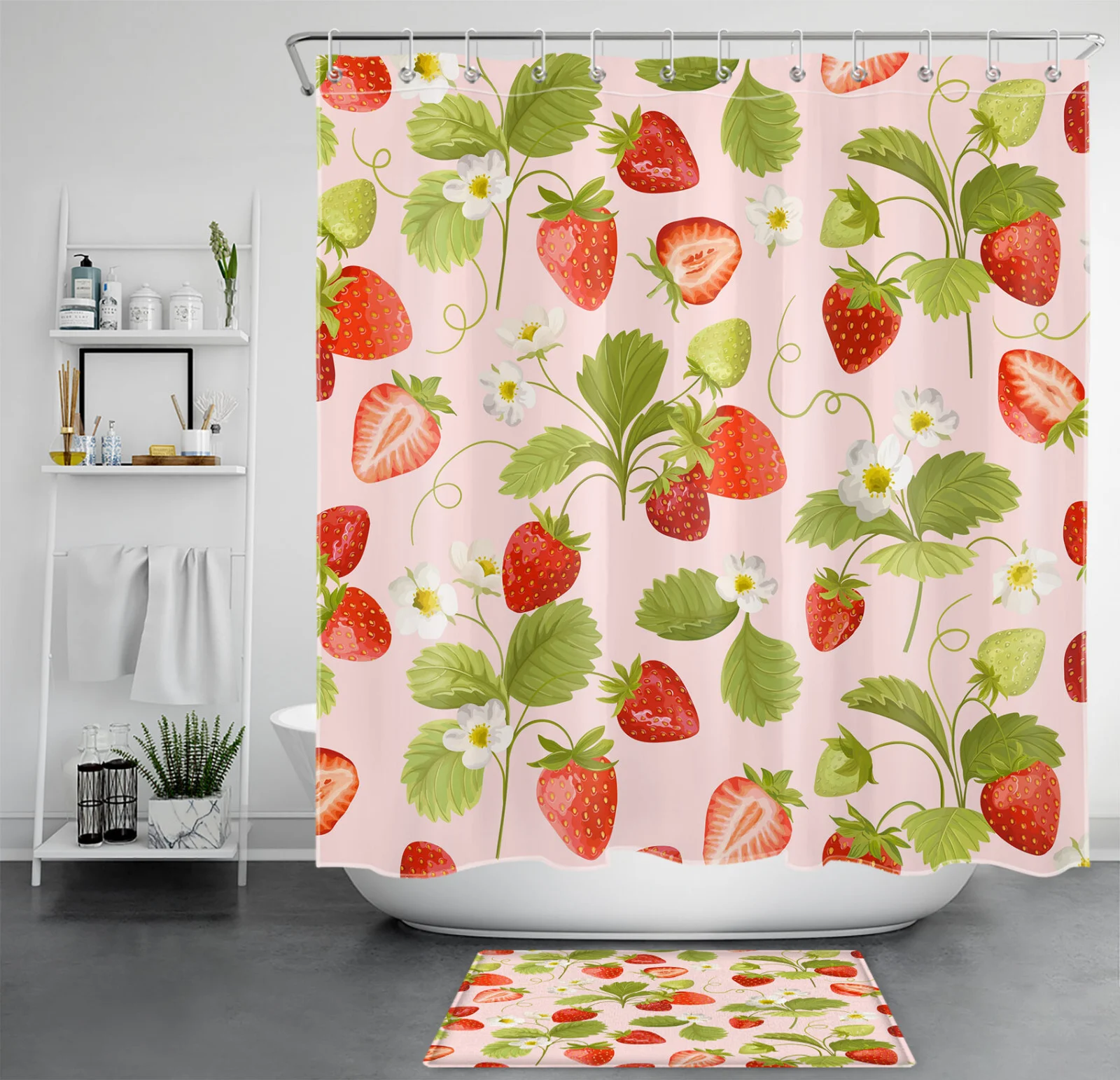 Garden Green Leaf Pink and Blue Floral Shower Curtain