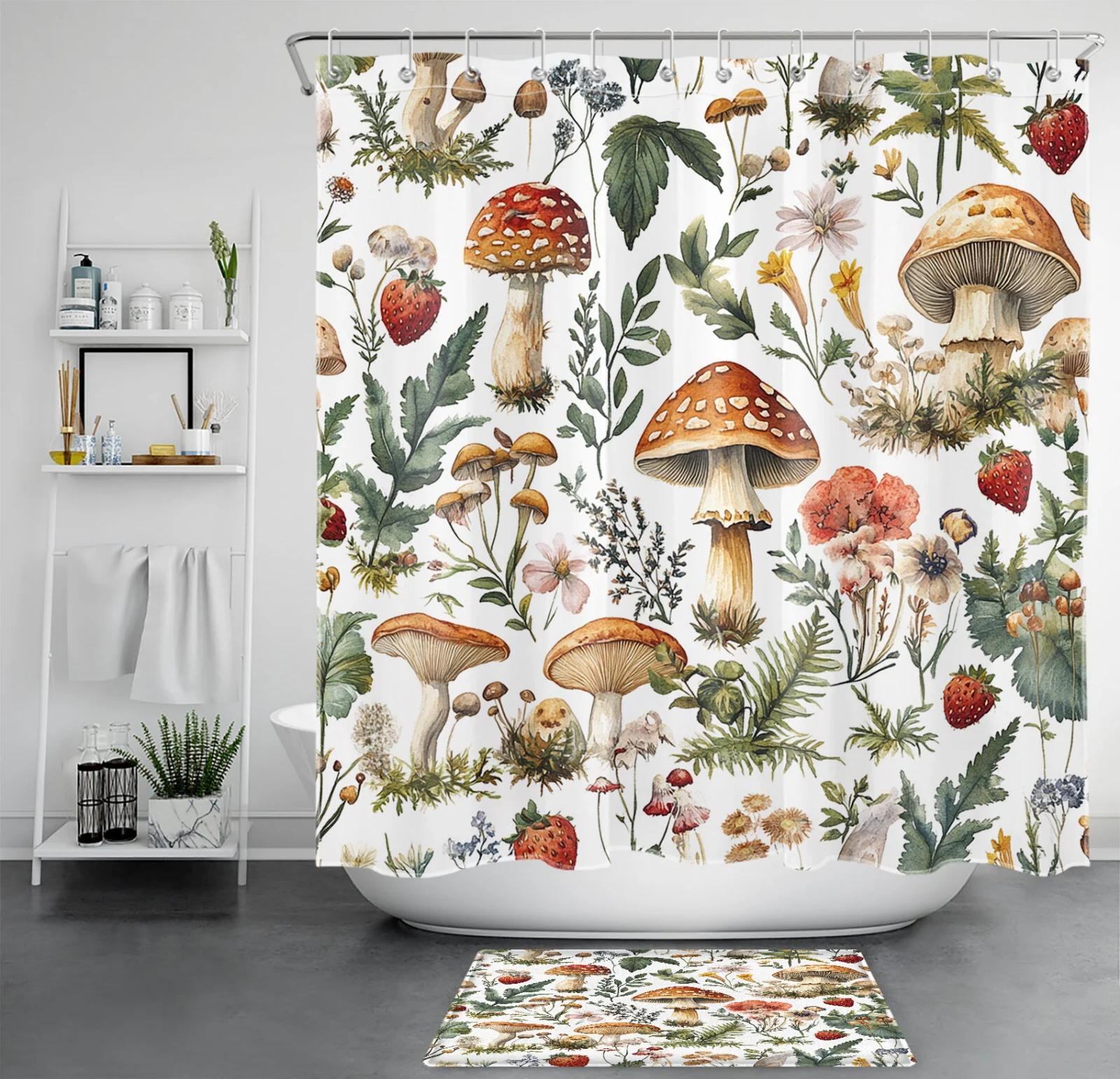 Garden Yellow and Blue Wildflower Green Shower Curtain