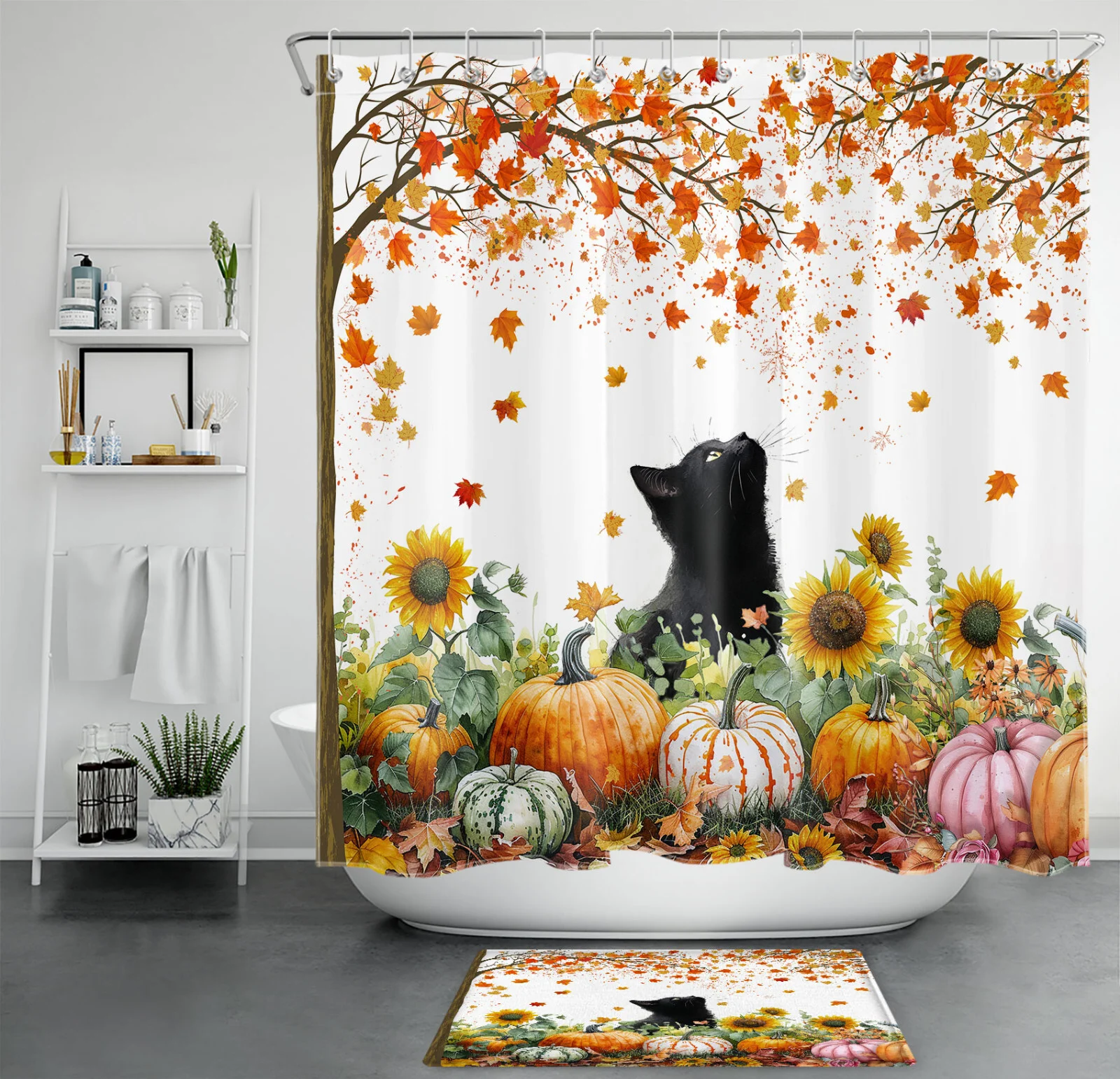 Garden Green Leaf Pink and Blue Floral Shower Curtain