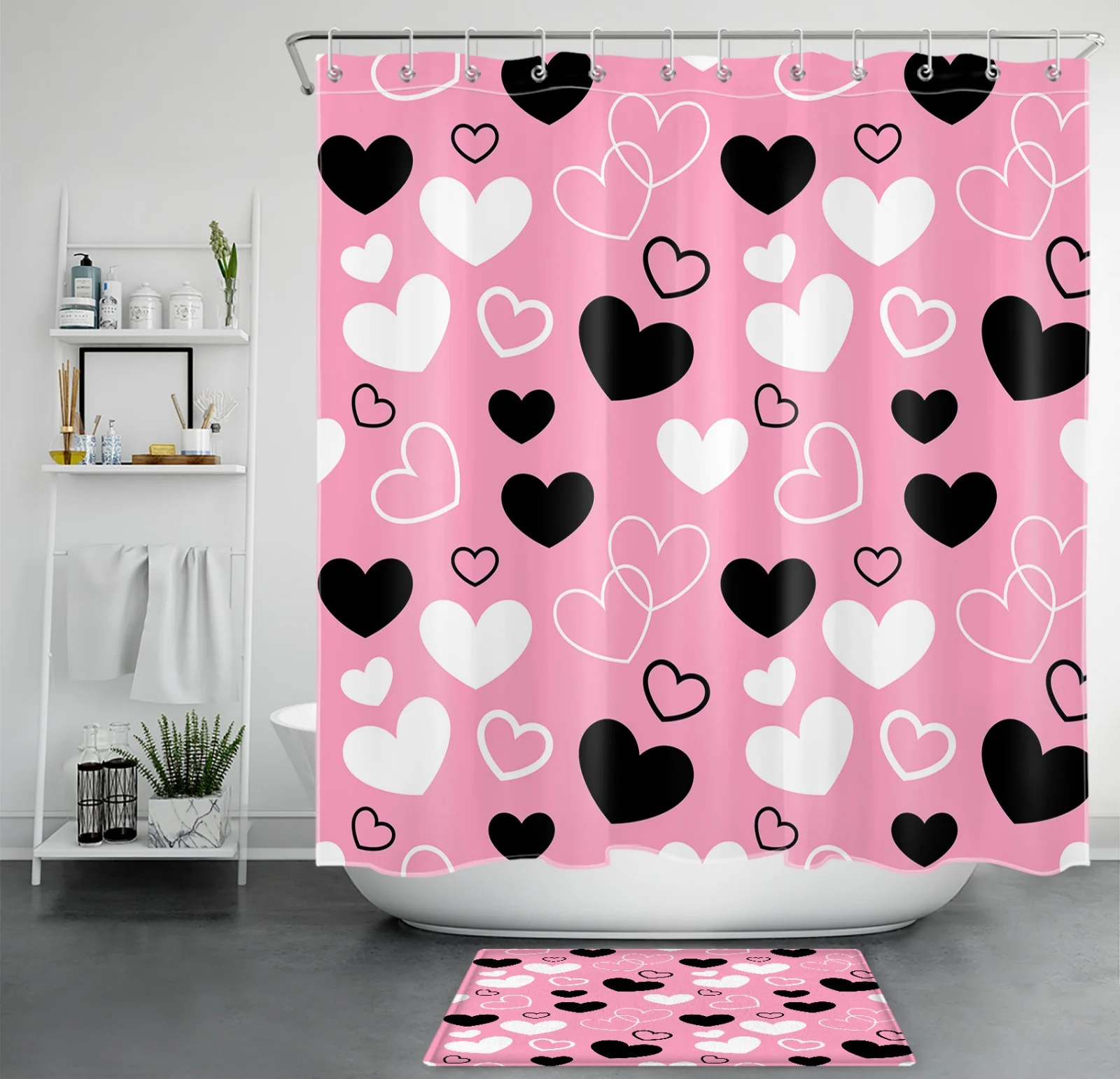 Grey and White Geometric Yellow Floral Shower Curtain