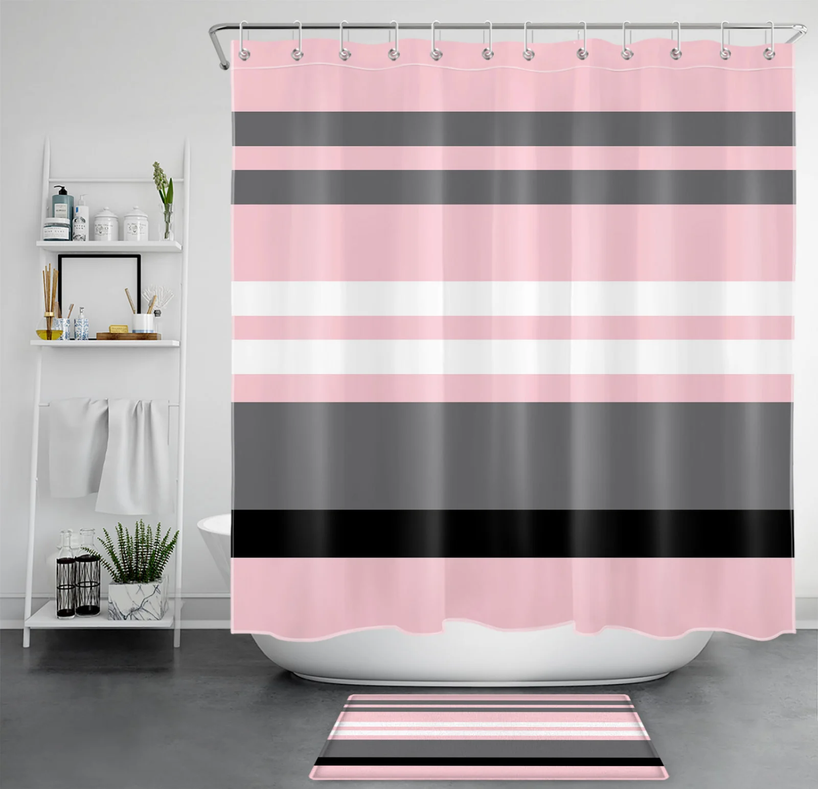 Abstract Floral Funny Black Cat on Blue Shower Curtain