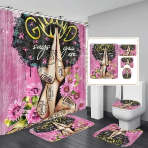 Romantic Sunflower Black Girl Bathroom Sets Shower Curtain