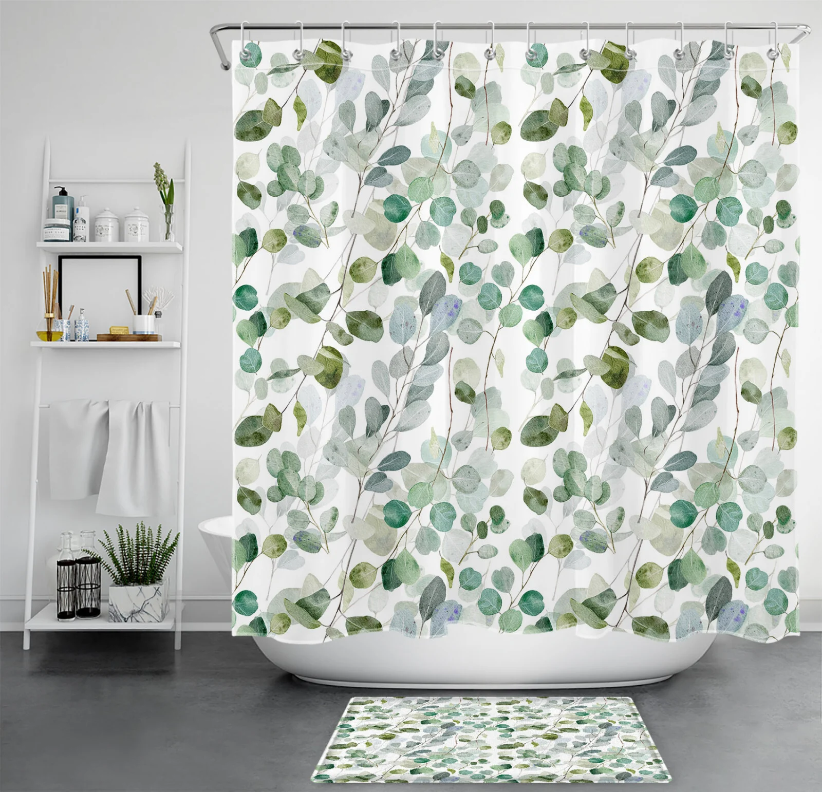 Rustic Botanical Green Eucalyptus Leaf Shower Curtain