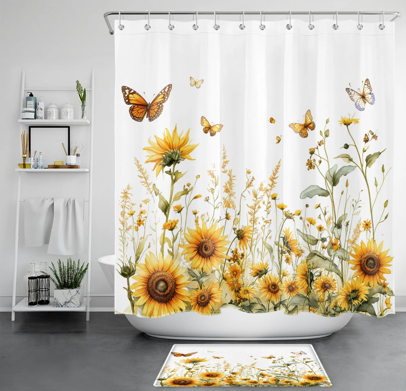Butterfly Wildflower Yellow Sunflower Shower Curtain