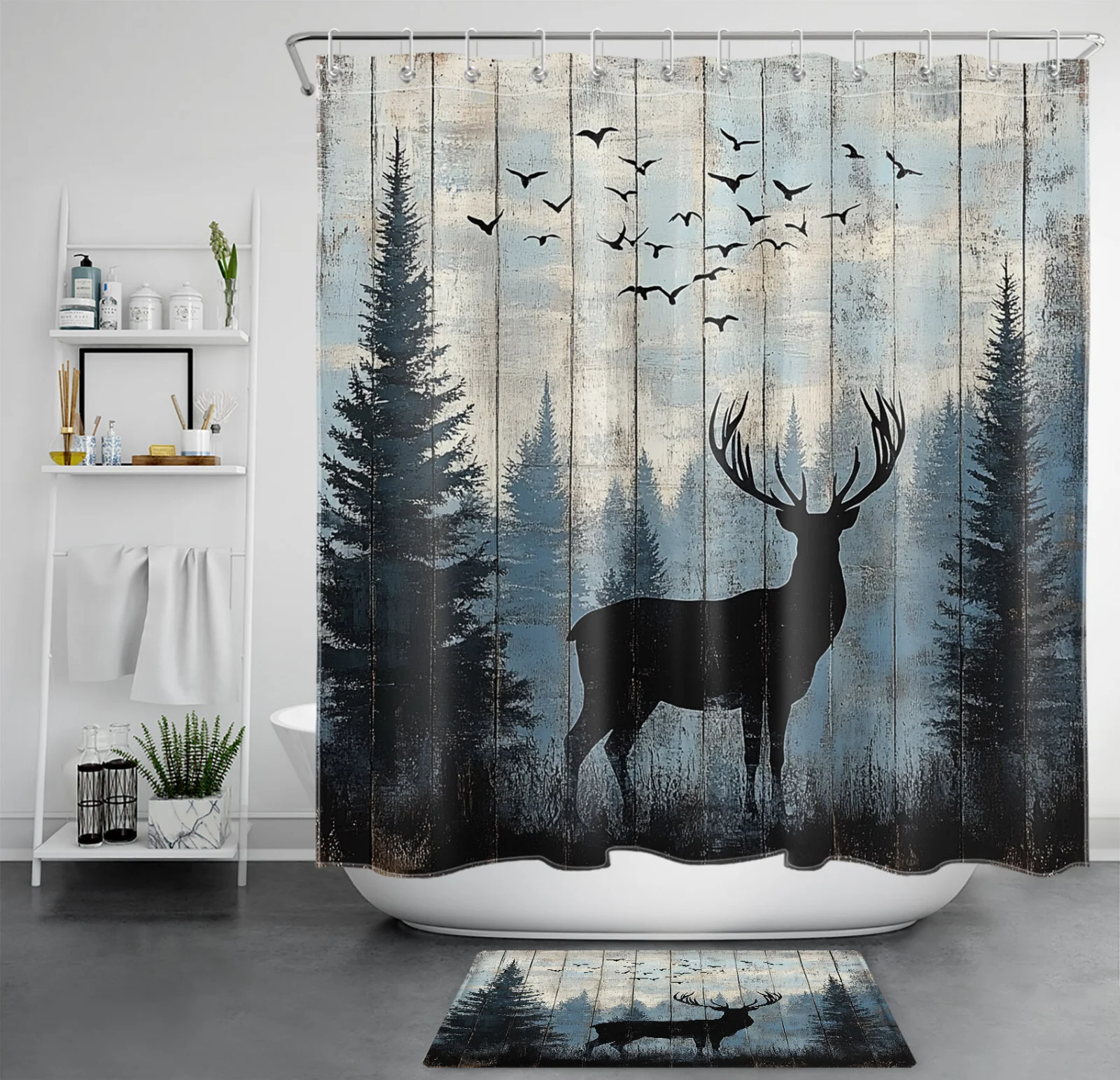 Vintage Floral Black and Grey Botanical Shower Curtain