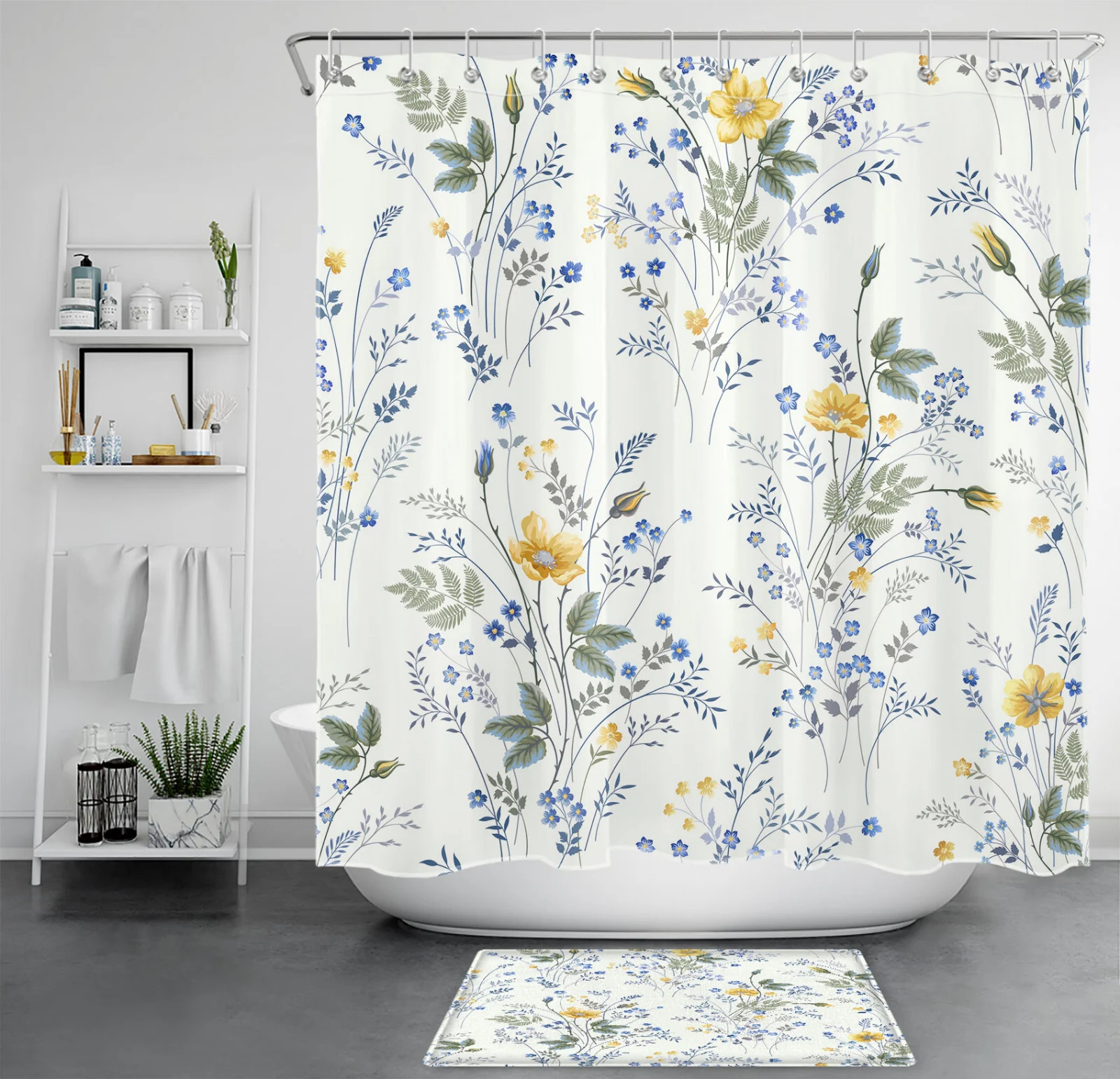 Retro Botanical Pink Watercolor Wildflower Shower Curtain