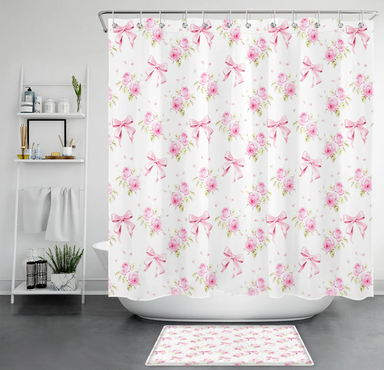 Rustic Dahlia Flower Grey and Pink Floral Shower Curtain