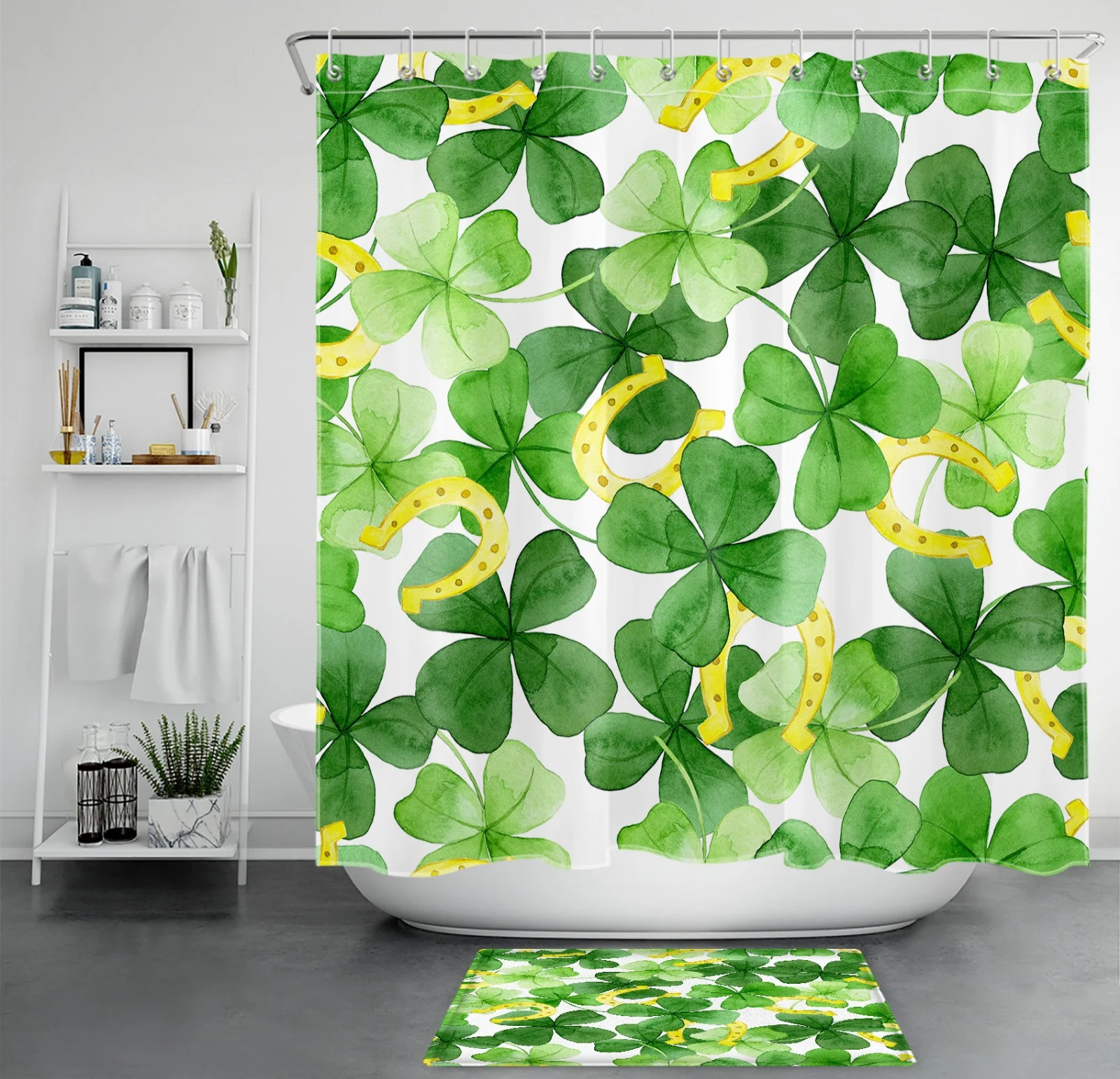 Pastel Rose Floral Green and Pink Striped Shower Curtain