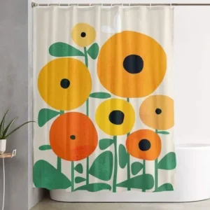 Sunflower And Leaf Stroke Pastel Shower Curtain
