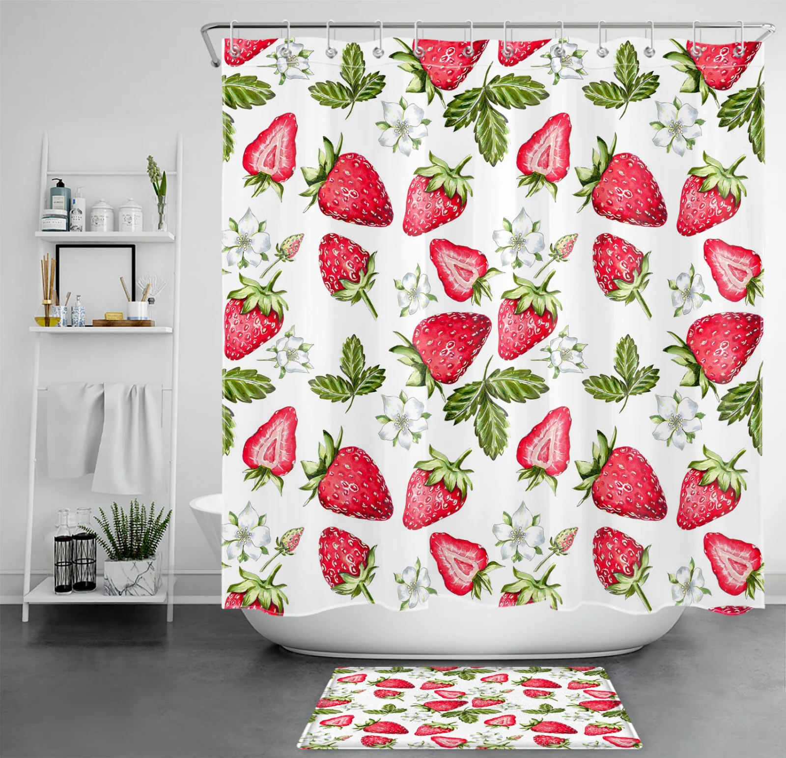 Chic Rose Floral White and Pink Striped Shower Curtain