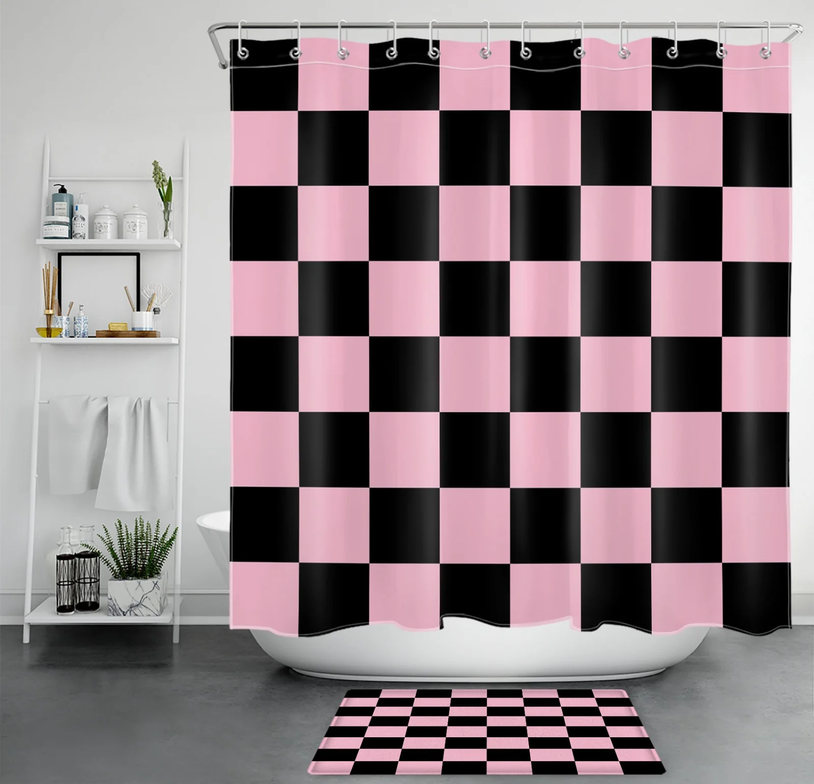 Garden Botanical Leaf Pink Floral Green Shower Curtain