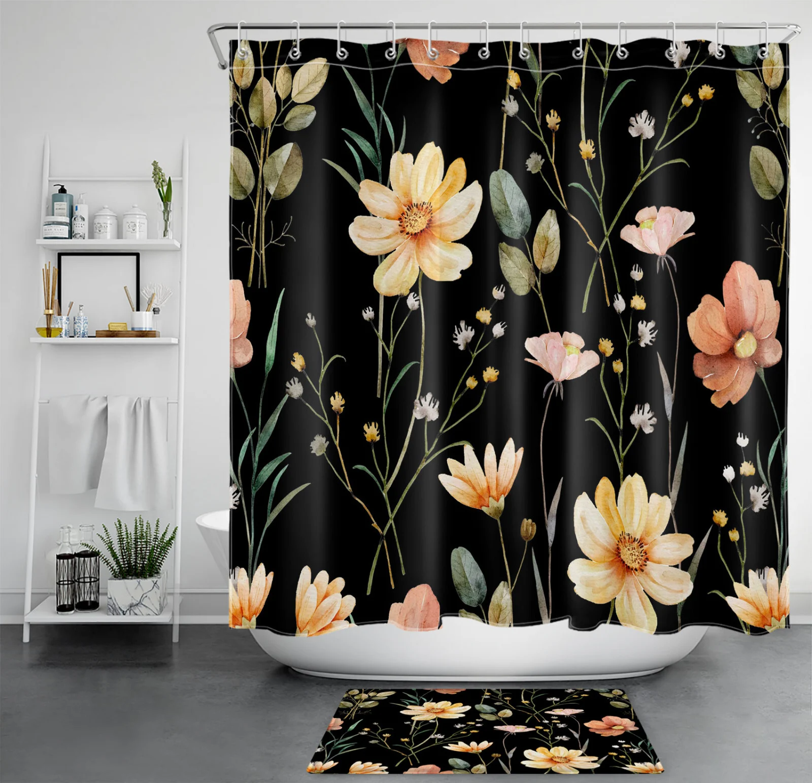 Black and White Love Heart Valentines Red Shower Curtain