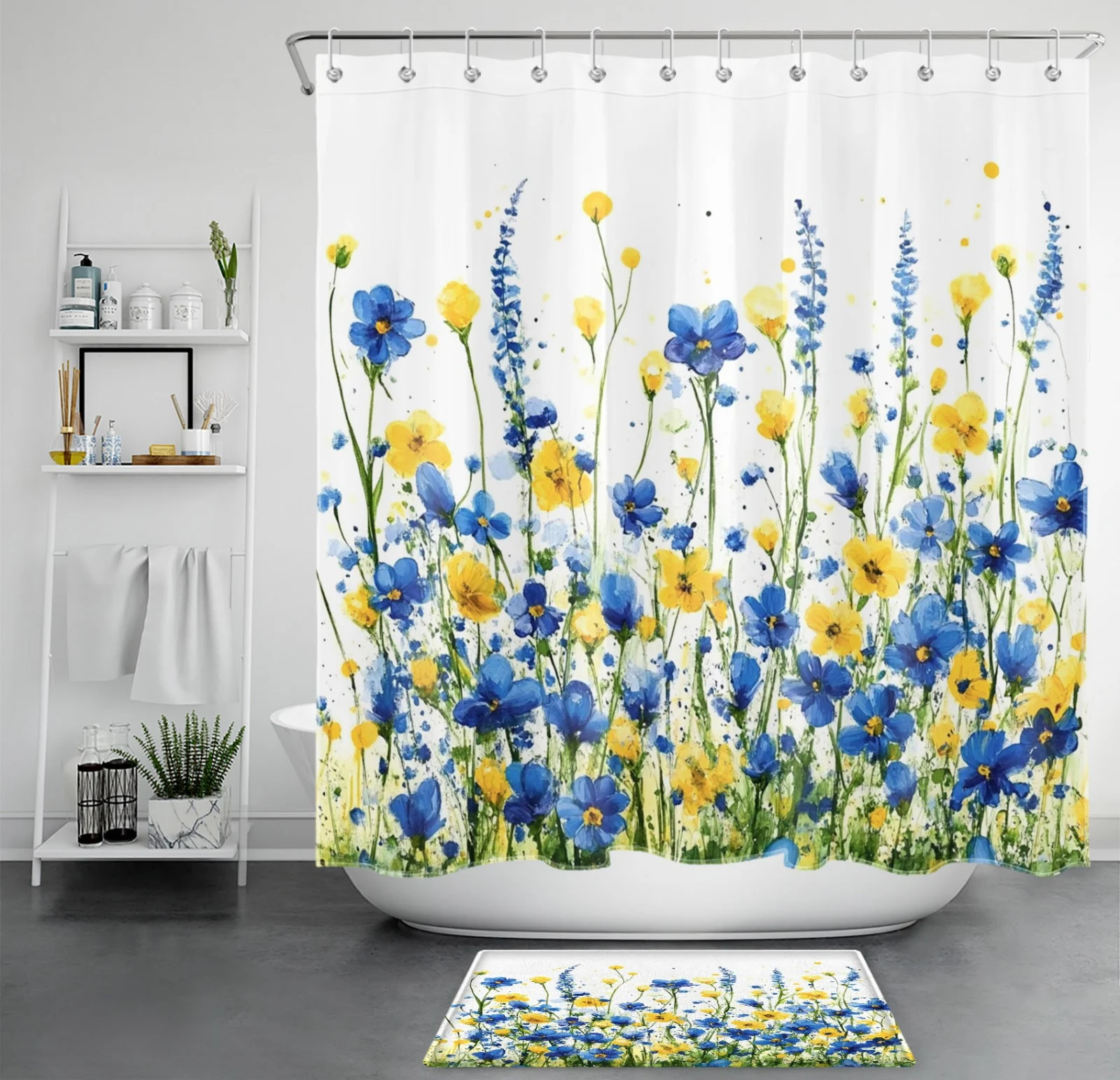 Vintage Floral Black and Grey Botanical Shower Curtain