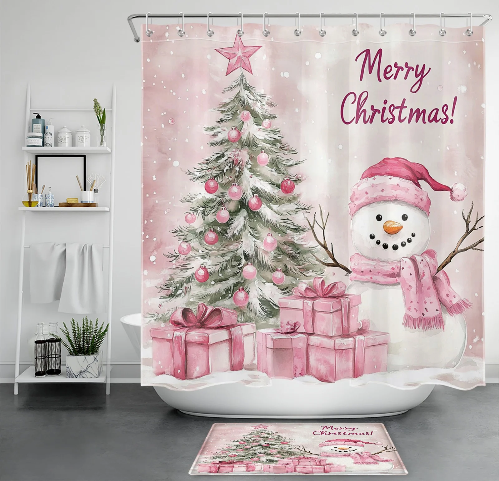 Garden Botanical Green Leaf Pink Floral Shower Curtain