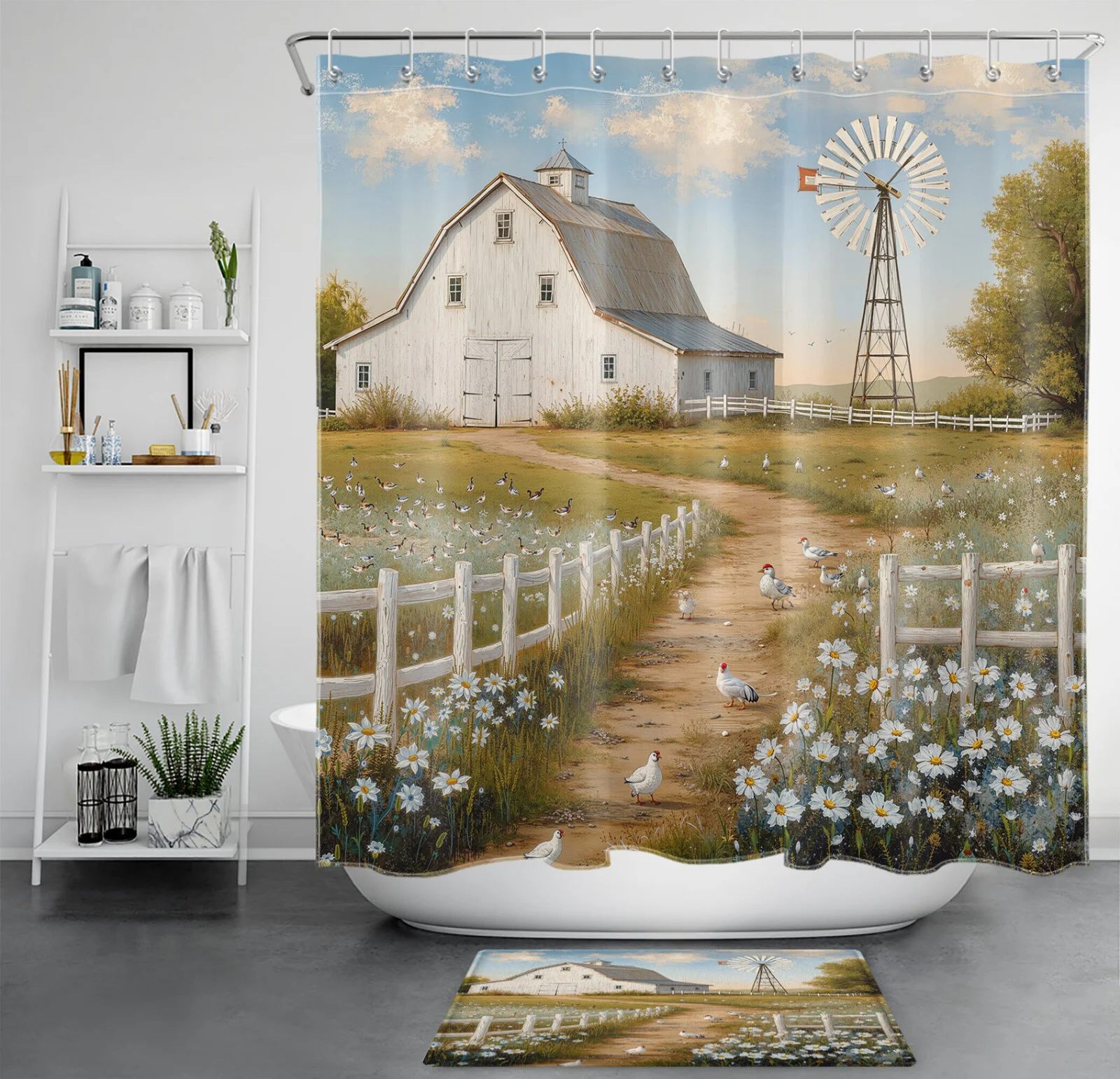 Abstract Flower Pink and Black Floral Shower Curtain