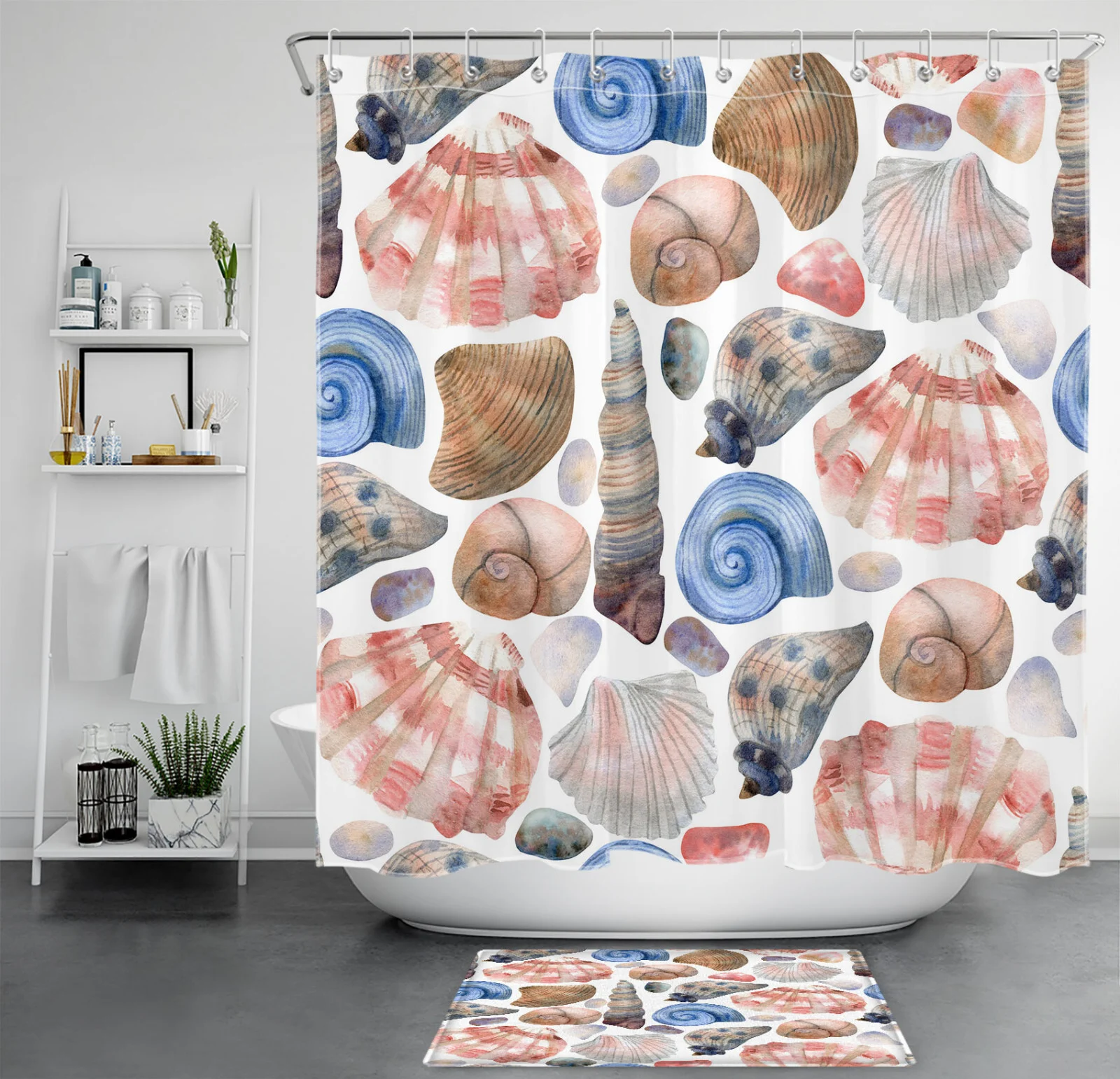 Beach Ocean Seashell Nautical Coastal Shower Curtain