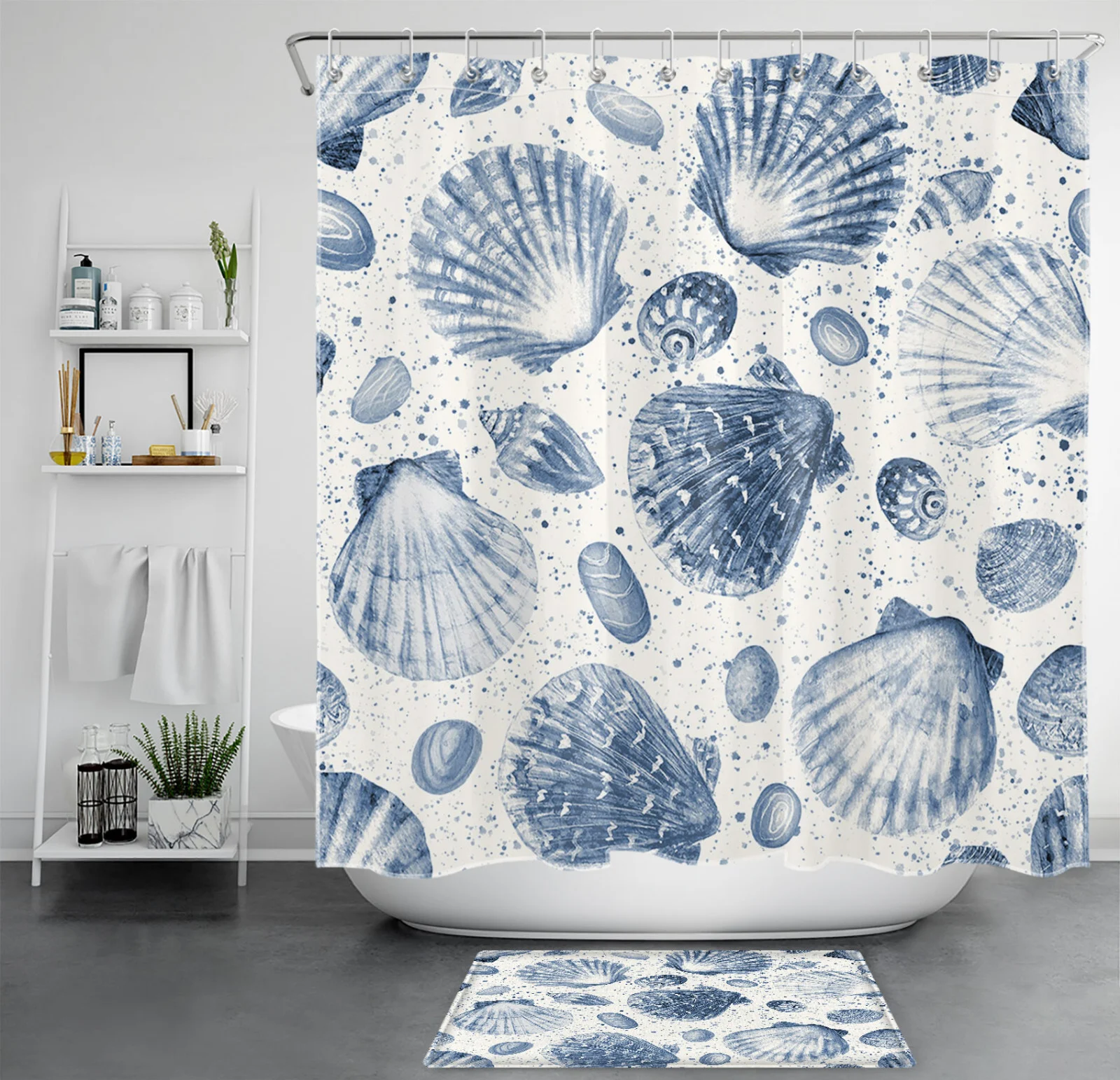 Beach Ocean Teal Blue Coastal Seashell Shower Curtain