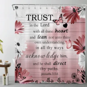 Bible Verse Butterfly Pink Daisy Floral Shower Curtain