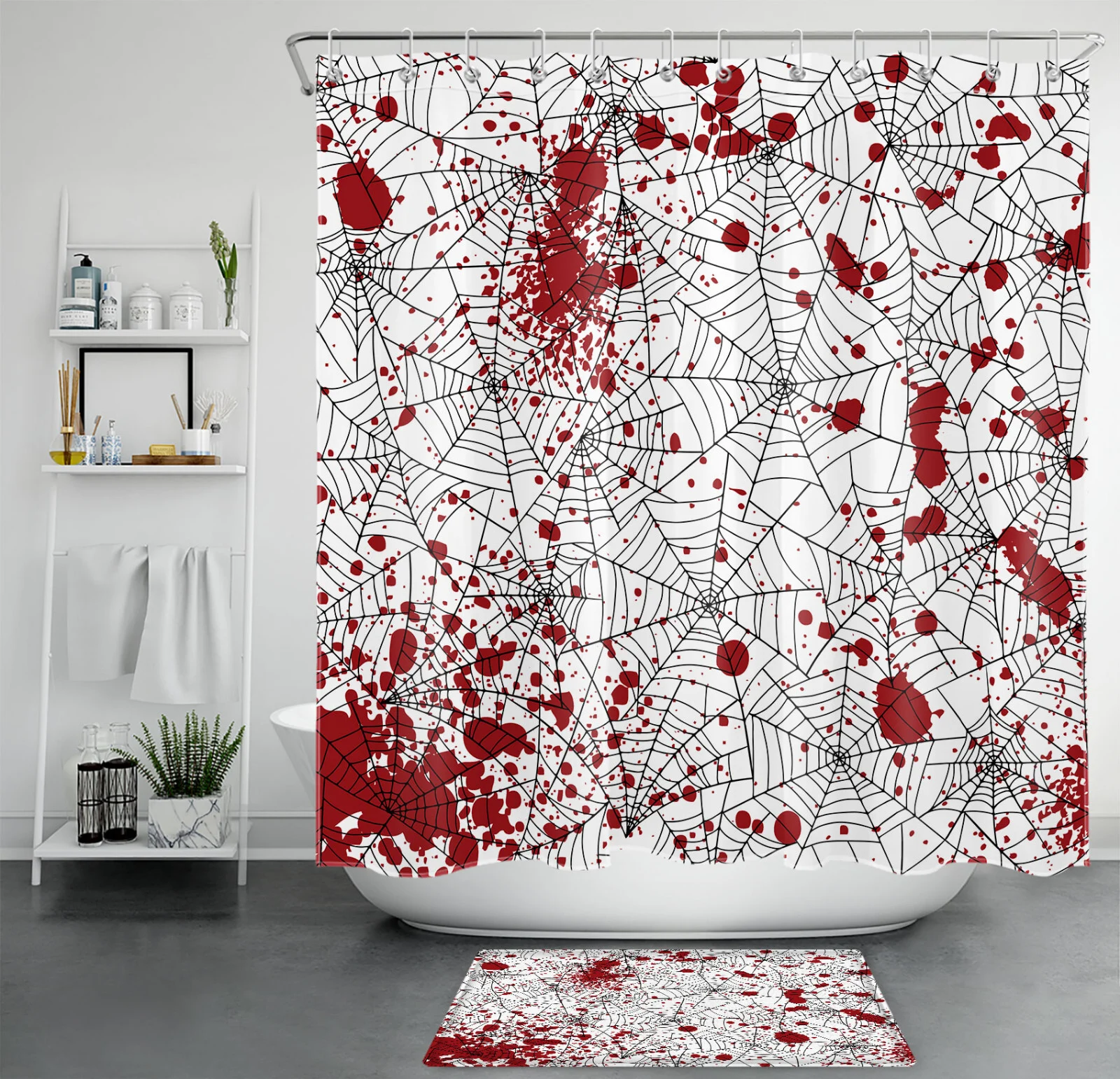 Black and White Spider Web Scary Halloween Shower Curtain