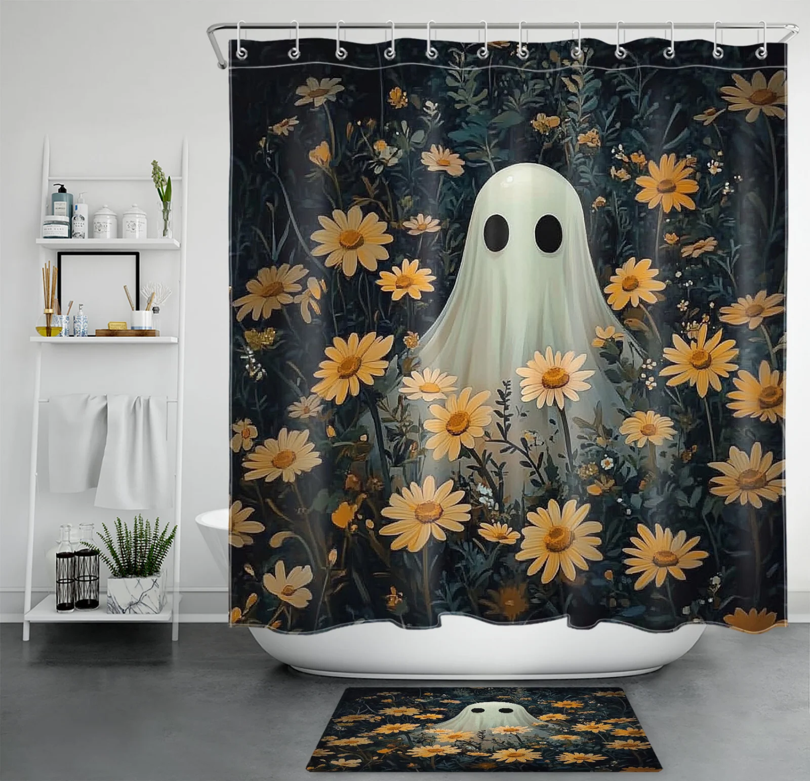 Autumn Leaves Blue Pumpkin Cute Fall Gnome Shower Curtain