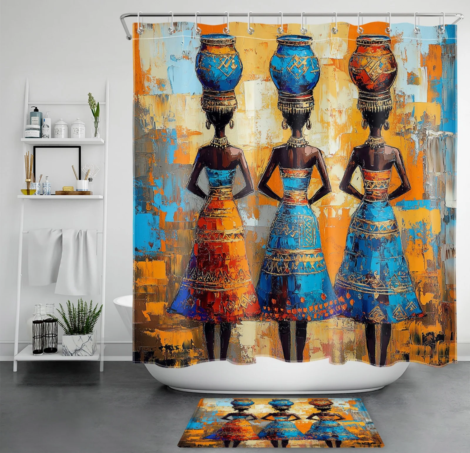Vibrant African Women Carrying Pots Shower Curtain