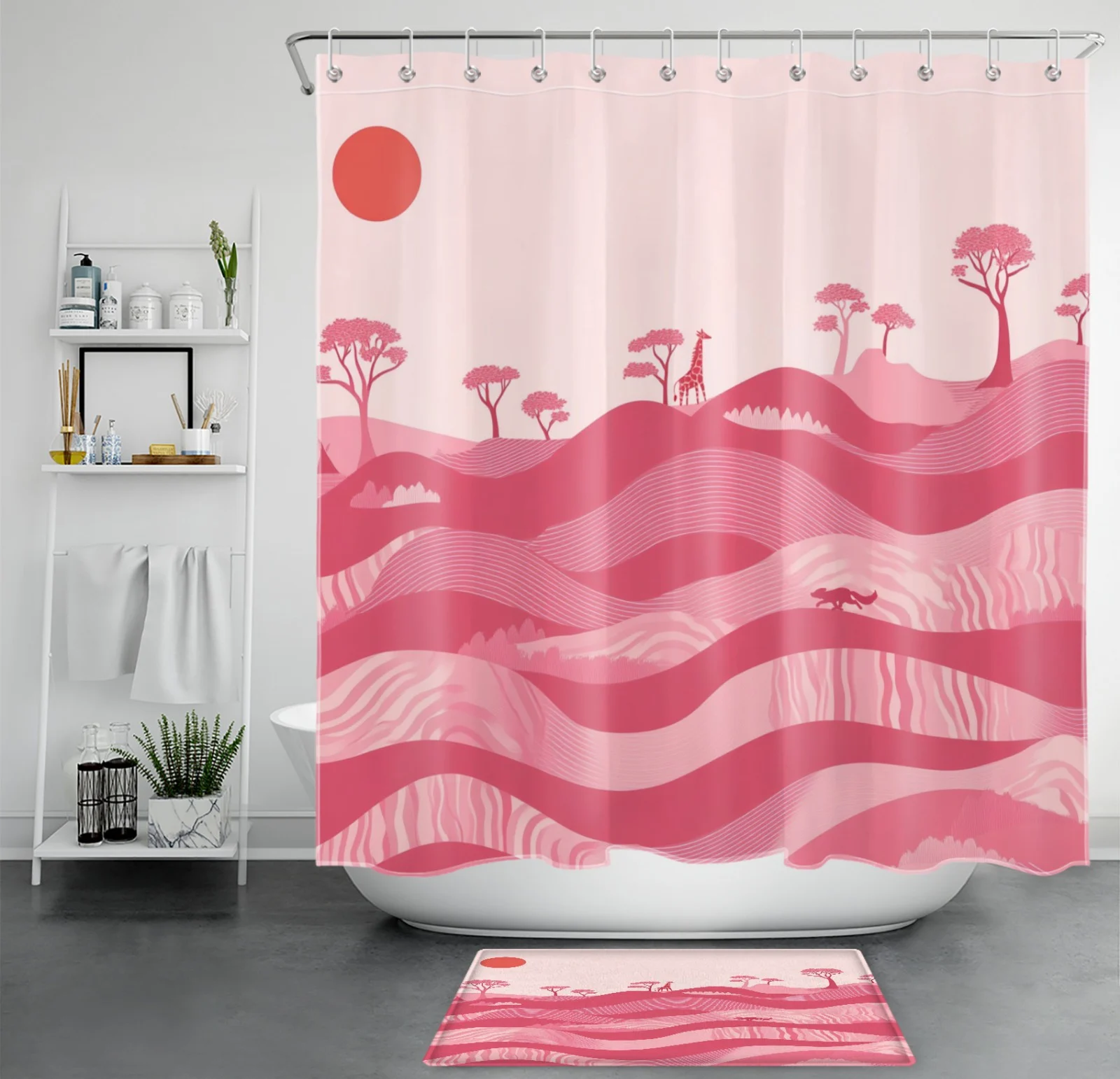 Boho Sun Desert Pink Abstract Striped Shower Curtain